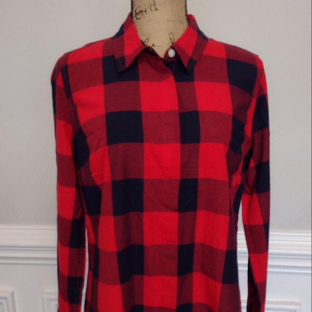 Crown & Ivy Ladies Long Sleeve Plaid Tunic Shirt Top, Large